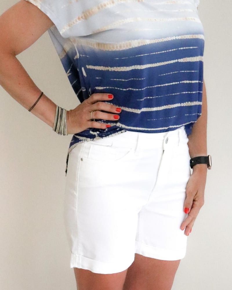 Front of a model wearing a size 16 Rolled Up Cuff Shorts In White in White by CHARLIE B. | dia_product_style_image_id:357879